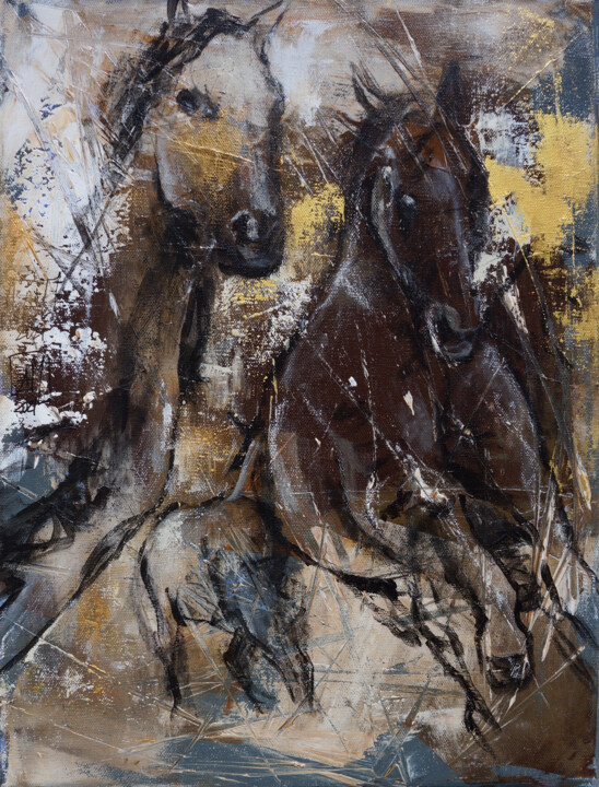 Pintura intitulada "Serie Horses. C126" por Artem Usá, Obras de arte originais, Acrílico Montado em Armação em madeira