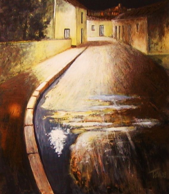 Pittura intitolato "Strada di notte" da Luigi Torre, Opera d'arte originale