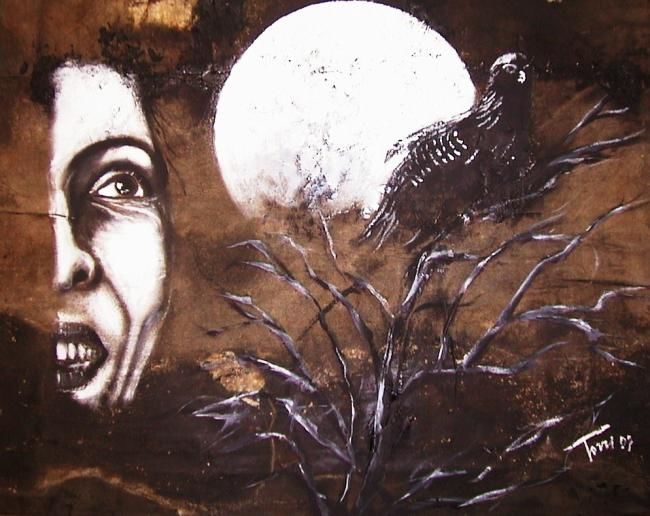 Pittura intitolato "Sorriso alla luna" da Luigi Torre, Opera d'arte originale, Olio