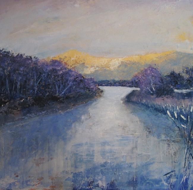 Painting titled "Alba sul lago" by Luigi Torre, Original Artwork, Oil