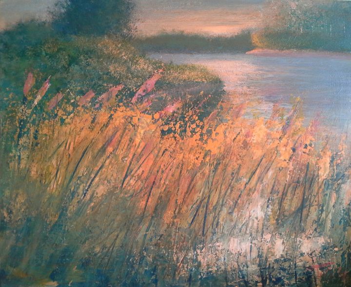 Pintura titulada "alba sul lago" por Luigi Torre, Obra de arte original, Acrílico