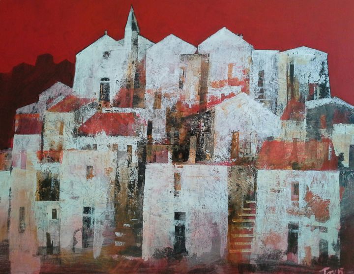 Painting titled "Borgo rosso" by Luigi Torre, Original Artwork