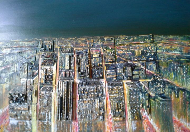 Painting titled "notturno urbano" by Luigi Torre, Original Artwork