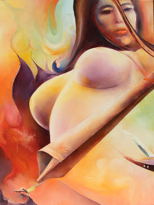 Painting titled "EROTICA 5" by Ma, Original Artwork, Oil