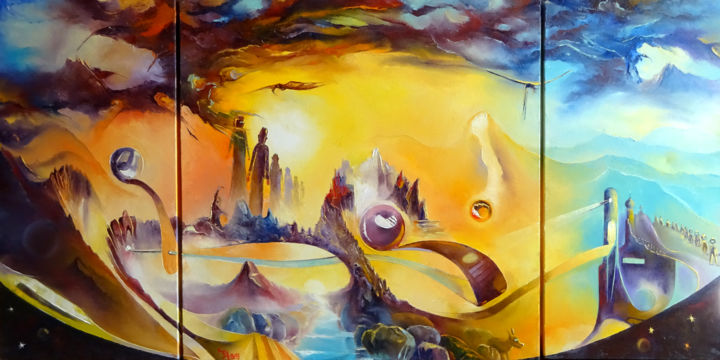 Painting titled "LA MARCHE DES SPIRA…" by Ma, Original Artwork, Oil