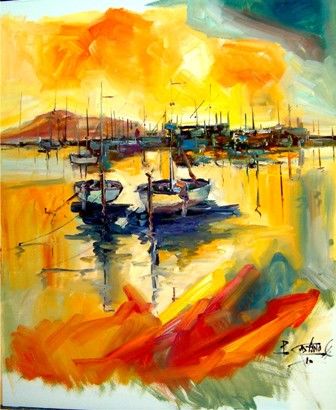 Malerei mit dem Titel "barcas" von Pedro Castaño, Original-Kunstwerk