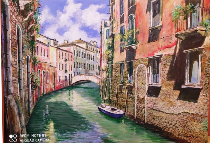 Painting titled "Canale Veneziano" by Elio Picariello, Original Artwork, Acrylic