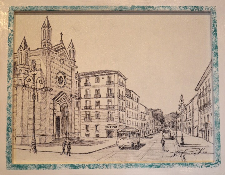 Drawing titled "Avellino  corso Vit…" by Elio Picariello, Original Artwork, Ballpoint pen