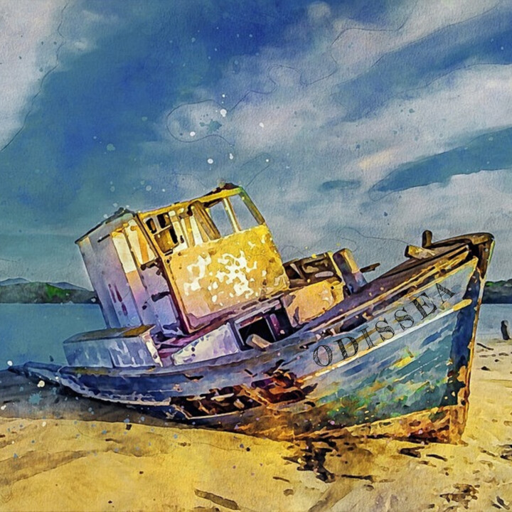Arte digitale intitolato "La barca di Odisseo" da Antonio Romano, Opera d'arte originale, Pittura digitale