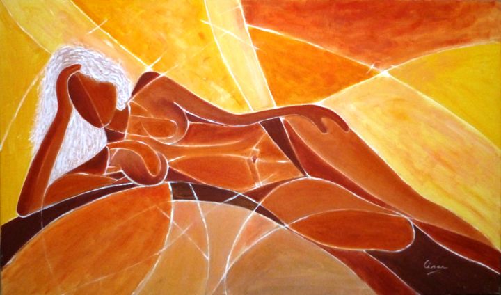Schilderij getiteld "Mulher ao sol" door César Azevedo, Origineel Kunstwerk