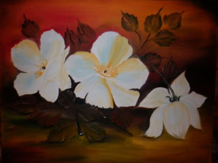 Painting titled "Rosas brancas" by Cida Picoli, Original Artwork