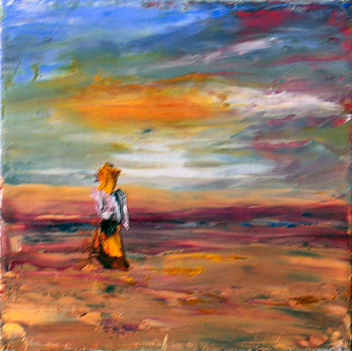 Peinture intitulée "femme-sur-la-plage.…" par Marc Lejeune, Œuvre d'art originale, Huile