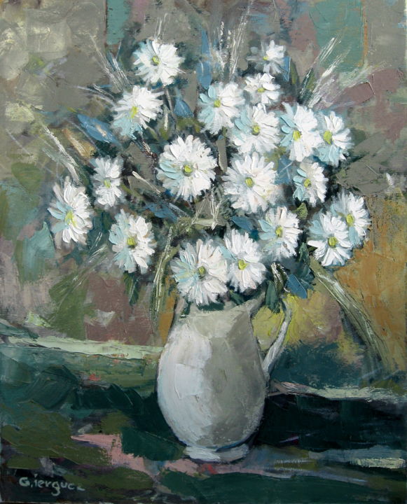 Painting titled "White Flowers - Pho…" by Gheorghe Iergucz, Original Artwork, Oil