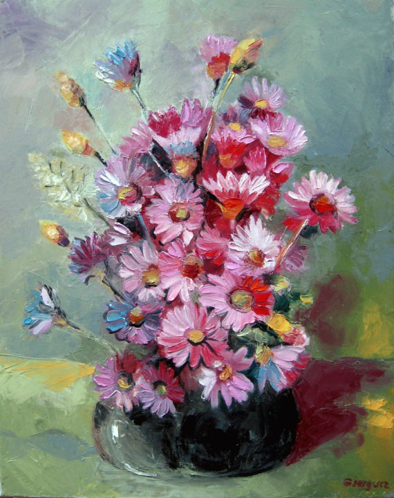Painting titled "Wild Flowers Photo…" by Gheorghe Iergucz, Original Artwork, Oil