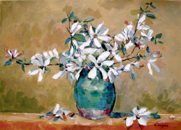 Painting titled "Kobus Flowers - Pho…" by Gheorghe Iergucz, Original Artwork, Oil