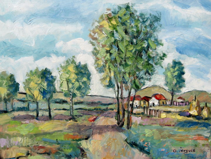 Painting titled "Outside the village…" by Gheorghe Iergucz, Original Artwork, Oil