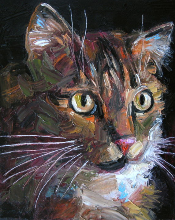 Schilderij getiteld "Cat - Photo, Color,…" door Gheorghe Iergucz, Origineel Kunstwerk, Olie