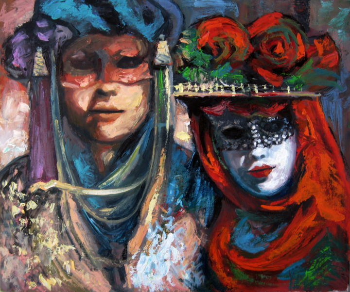 Painting titled "Venice Carnival -…" by Gheorghe Iergucz, Original Artwork, Oil