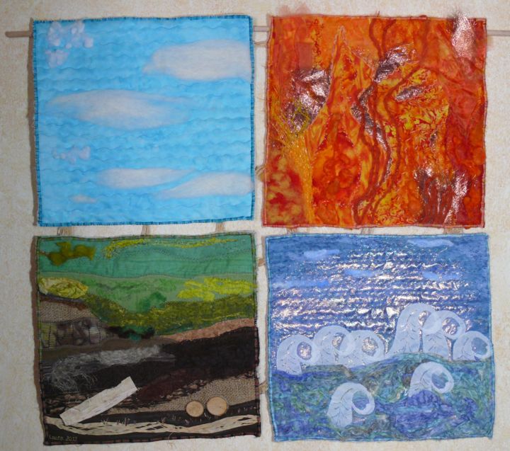 Arte têxtil intitulada "Les 4 éléments" por Laure Vergne, Obras de arte originais, Retalhos