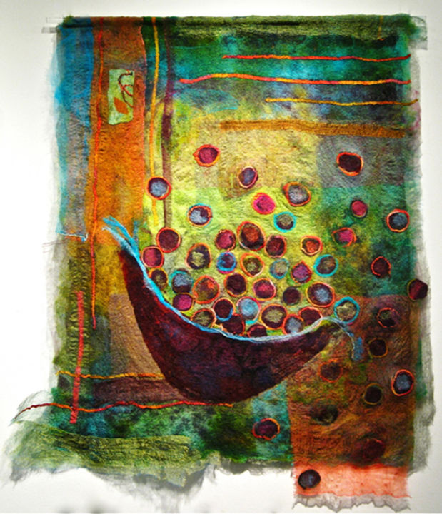 Textile Art titled "Elana Sigal - "Plum…" by Arteziana Online, Original Artwork