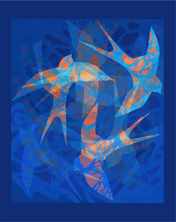 Art textile intitulée "Ruth Lee "Bluebirds…" par Arteziana Online, Œuvre d'art originale