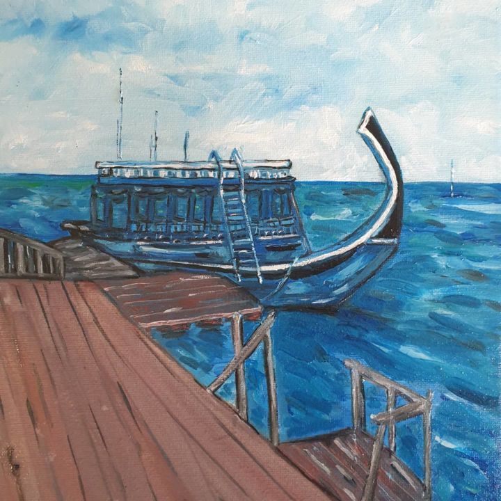 Painting titled "Island life" by Fatima Yg, Original Artwork, Oil