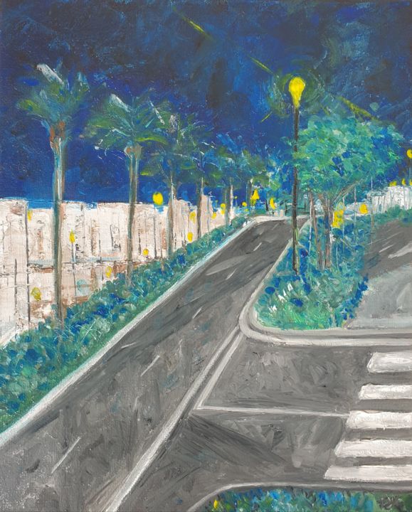 Painting titled "Dubai walk, palm tr…" by Fatima Yg, Original Artwork, Oil