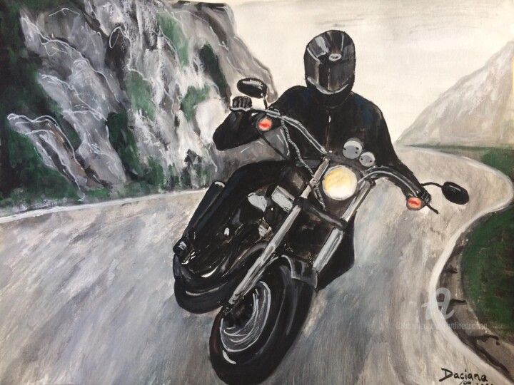 Malarstwo zatytułowany „Harley on the road” autorstwa Daciana, Oryginalna praca, Akwarela