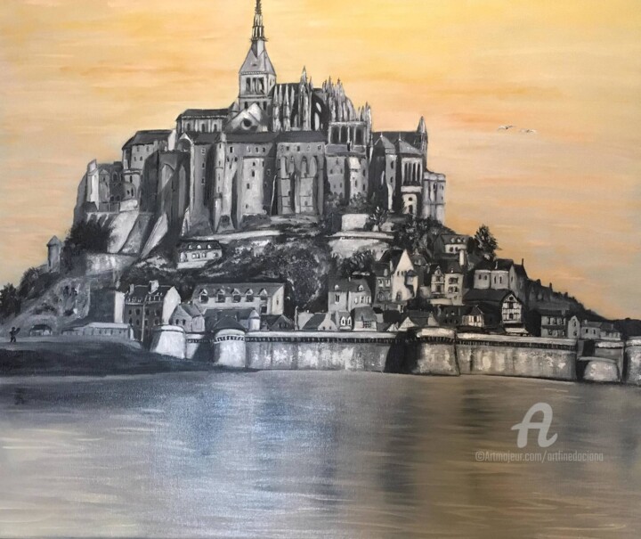 Painting titled "Le Mont Saint Michel" by Daciana, Original Artwork, Oil