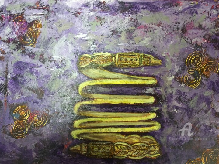 Schilderij getiteld "Dacian gold bracelet" door Daciana, Origineel Kunstwerk, Acryl Gemonteerd op Frame voor houten brancard