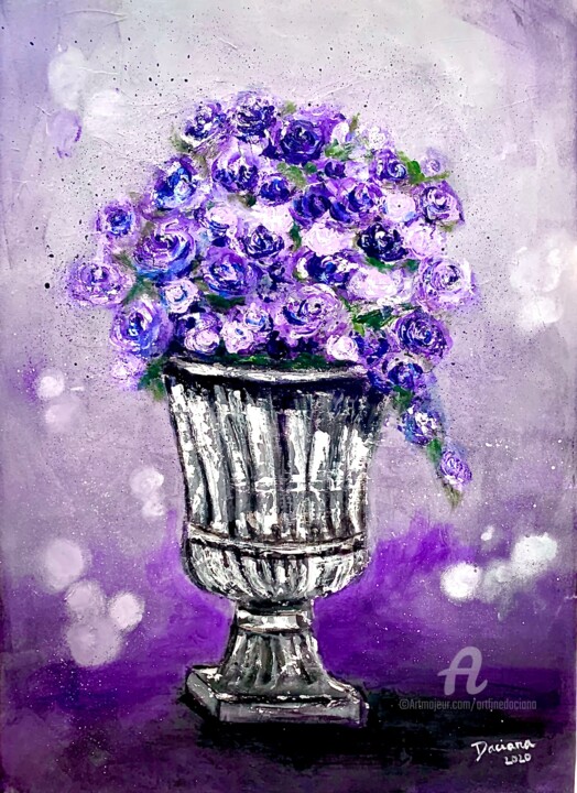 Pintura intitulada "“Purple roses”" por Daciana, Obras de arte originais, Acrílico
