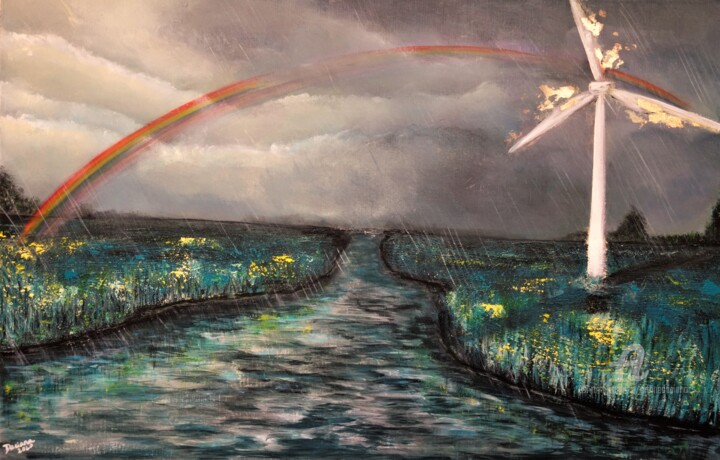 Painting titled "Catch the rainbow" by Daciana, Original Artwork, Acrylic Mounted on Wood Stretcher frame