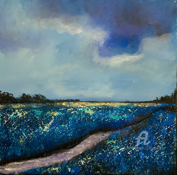 Картина под названием "Blue field" - Daciana, Подлинное произведение искусства, Акрил