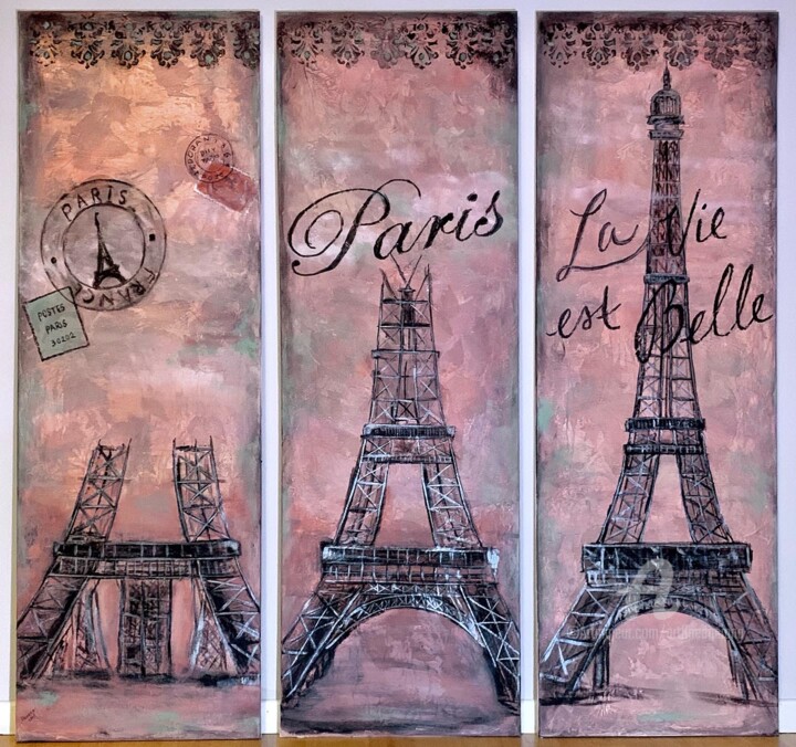 Pintura titulada "L’Eiffel...vient de…" por Daciana, Obra de arte original, Acrílico Montado en Bastidor de camilla de madera