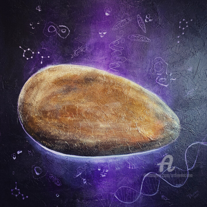 Painting titled "Primordial egg" by Daciana, Original Artwork, Acrylic Mounted on Wood Stretcher frame