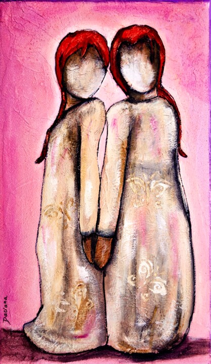 Painting titled "Sisters" by Daciana, Original Artwork, Acrylic Mounted on Wood Stretcher frame