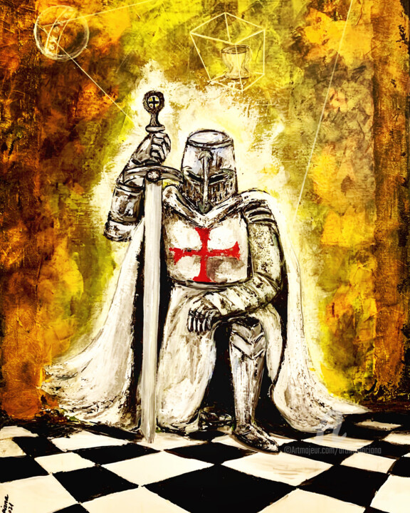 绘画 标题为“Knight of the light” 由Daciana, 原创艺术品, 丙烯 安装在木质担架架上