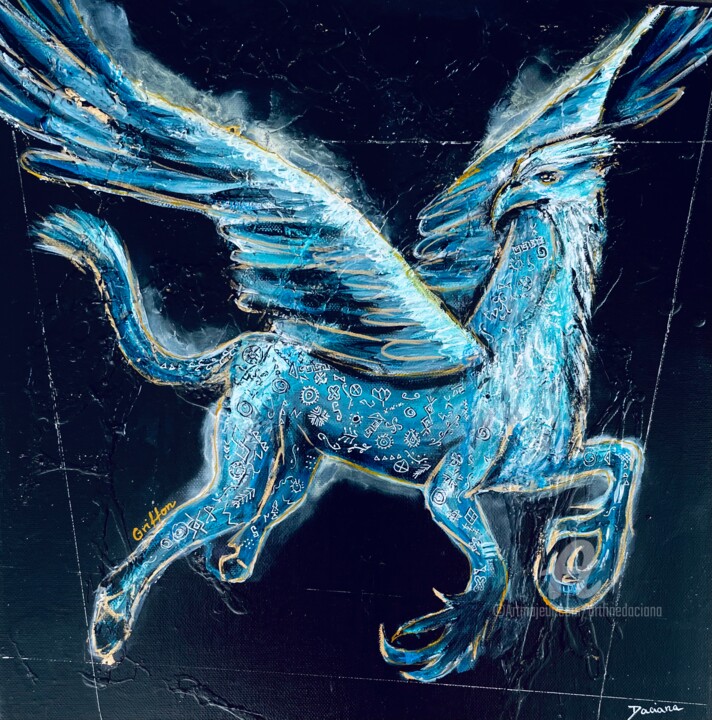 Painting titled "Hippogriff" by Daciana, Original Artwork, Acrylic Mounted on Wood Stretcher frame
