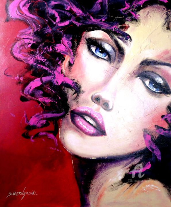 Painting titled "Gabriella" by Sylviane Bernardini, Original Artwork, Acrylic Mounted on Wood Stretcher frame