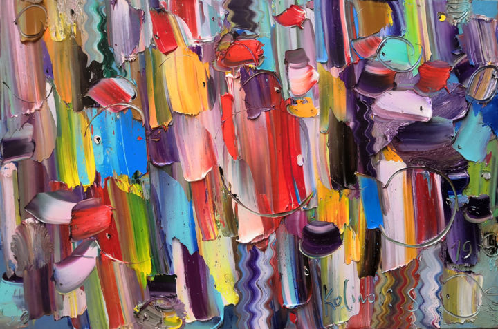 Картина под названием "Разноцветные рыбки" - Сергей Котинов, Подлинное произведение искусства, Масло