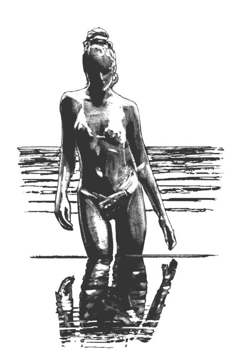 Цифровое искусство под названием "Girl on the beach" - Artgalini, Подлинное произведение искусства, Цифровая живопись