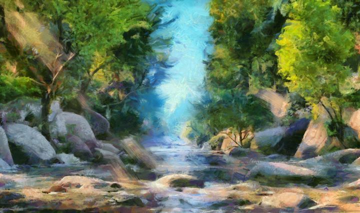 Painting titled "Forest landscape" by Artgalini, Original Artwork, Oil