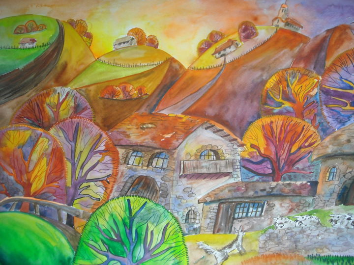 Картина под названием "Landscape10" - Artgallerybulgaria, Подлинное произведение искусства, Акварель