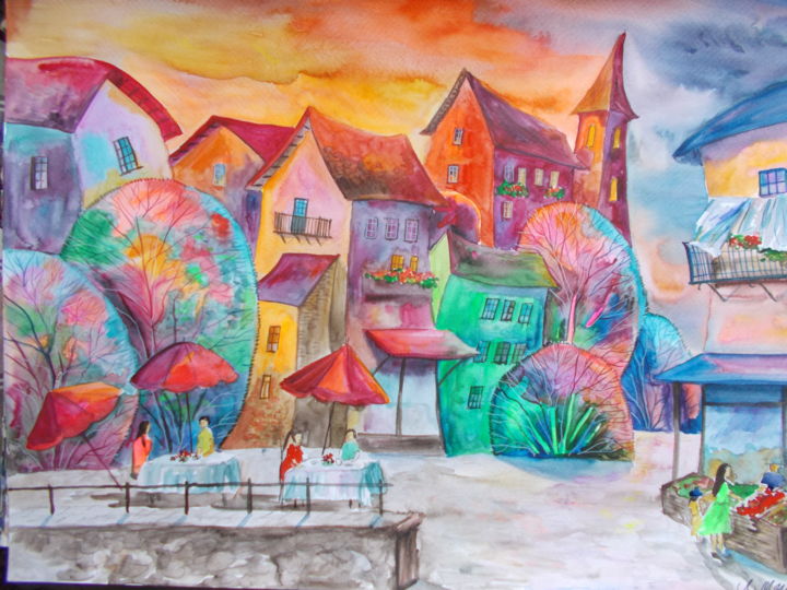 Painting titled "Landscape12" by Artgallerybulgaria, Original Artwork, Watercolor