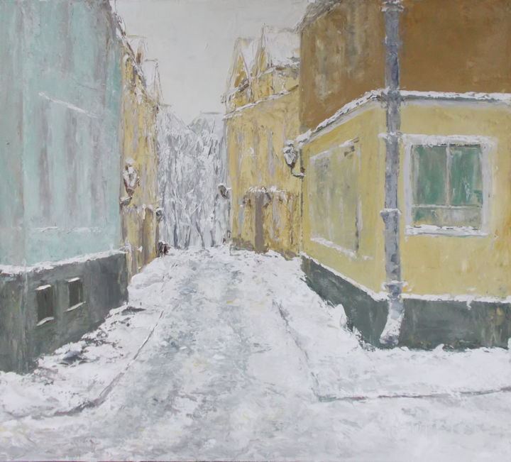 Pittura intitolato "Winter in the city" da Alla Preobrazhenska-Ronikier, Opera d'arte originale, Olio Montato su Barella di…