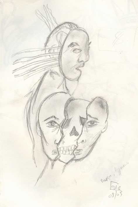 Drawing titled "masques" by Gée, Original Artwork, Other