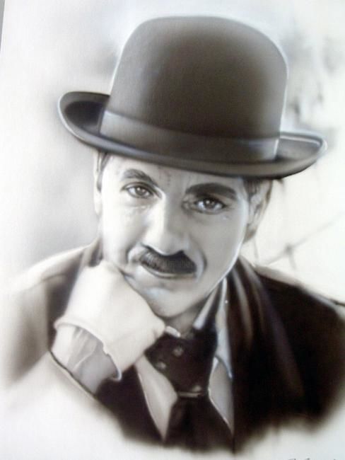 Painting titled "Chaplin ritratto" by Gianfranco Massarenti, Original Artwork