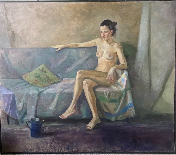 Malarstwo zatytułowany „Обнаженная на диване” autorstwa Анастасия Горева, Oryginalna praca, Olej