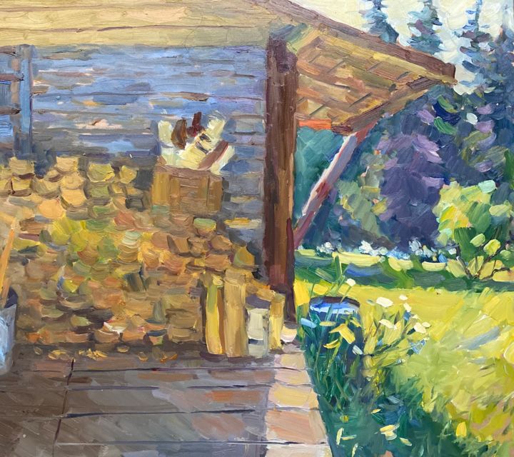 Pintura titulada "Дрова летом" por Anastasiia Goreva, Obra de arte original, Oleo