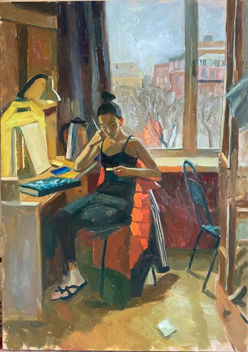 Peinture intitulée "Портрет подруги" par Анастасия Горева, Œuvre d'art originale, Huile